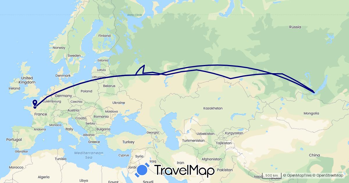 TravelMap itinerary: driving in Belgium, France, Russia (Europe)
